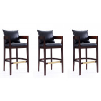 Manhattan Comfort 3-BS013-BK Ritz 38 in. Black and Dark Walnut Beech Wood Barstool (Set of 3)